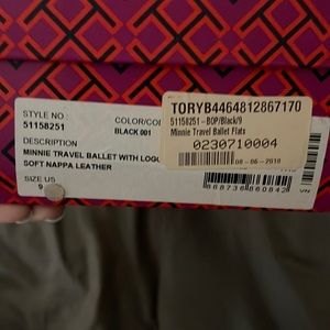 Gently Used Black Tory Burch Minnie Travel Ballet w Logo Soft Nappa Leather